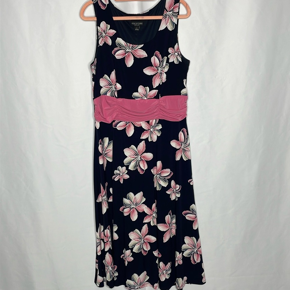 Perceptions Pink Floral Sleeveless Dress | Size L